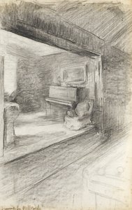 アーティストシッティングルーム、1890年頃（紙に黒いチョーク） 作： Albert de Belleroche